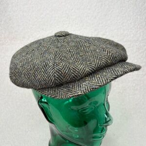 Donegal Tweed 100% Irish Wool Herringbone Pageboy Hat Cap Gray Brown Men’s M/57
